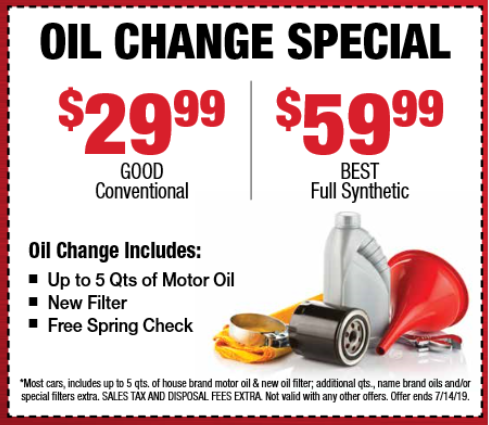 Oil Change from $29.99 to $59.99
