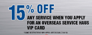 Fifteen Percent Off Any Service - apply for Overseas Haus VIP card