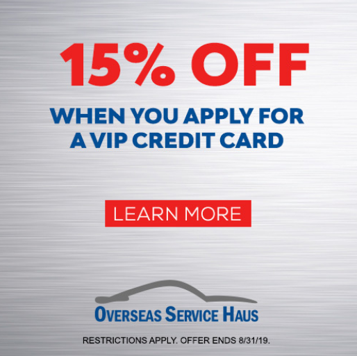 Get 15% off when you apply for a VIP Credit Card at Overseas Haus