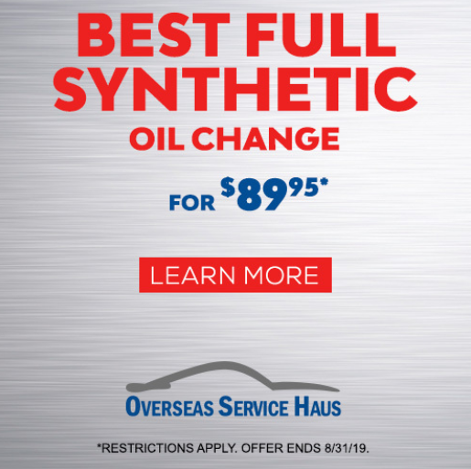 Best Full Synthetic Oil Change for $89.95 at Overseas Service Haus