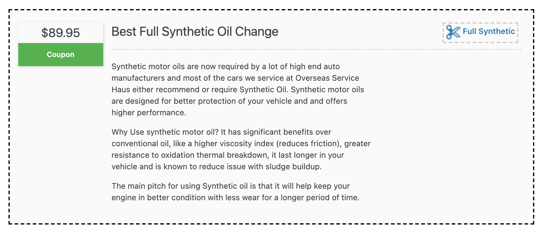 synthetic oil change coupon